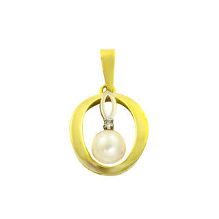 Perlenanhänger aus 585 Gelb- und Weißgold mit Diamant, nachhaltiger second hand Schmuck perfekt aufgearbeitet