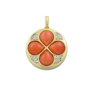 Korallenanhänger aus 585 Gelbgold mit Diamant, nachhaltiger second hand Schmuck perfekt aufgearbeitet
