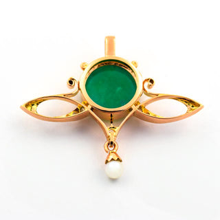 Anhänger aus 585 Rotgold mit Jade, Diamant und Perle, nachhaltiger second hand Schmuck perfekt aufgearbeitet