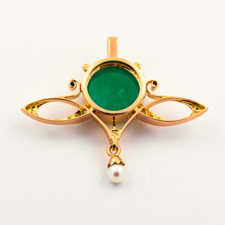 Anhänger aus 585 Rotgold mit Jade, Diamant und Perle, nachhaltiger second hand Schmuck perfekt aufgearbeitet