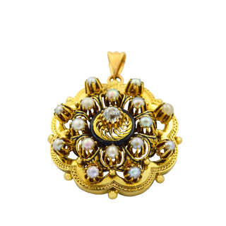 Perlenanhänger aus 800 Silber vergoldet mit Diamant, nachhaltiger second hand Schmuck perfekt aufgearbeitet