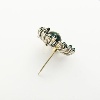 Anhänger/Brosche aus 585 Weißgold mit Turmalin und Brillant, nachhaltiger second hand Schmuck perfekt aufgearbeitet