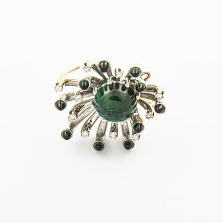 Anhänger/Brosche aus 585 Weißgold mit Turmalin und Brillant, nachhaltiger second hand Schmuck perfekt aufgearbeitet
