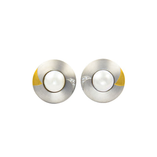 Apitzsch Perlenohrclips aus 950 Platin/Gold mit Brillant, nachhaltiger second hand Schmuck perfekt aufgearbeitet