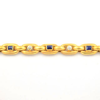Saphirarmband aus 585 Gelb- und Rotgold mit Diamant, nachhaltiger second hand Schmuck perfekt aufgearbeitet