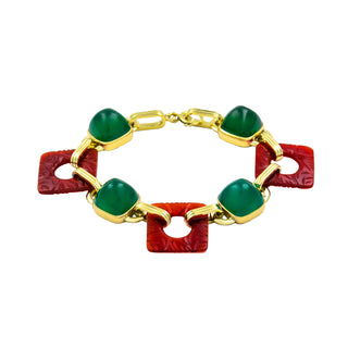 Armband aus 585 Gelbgold mit Achat und Karneol, nachhaltiger second hand Schmuck perfekt aufgearbeitet