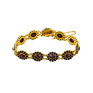 Granatarmband aus 375 Gelbgold, nachhaltiger second hand Schmuck perfekt aufgearbeitet