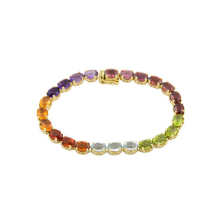 Granatarmband aus 585 Gelbgold mit Amethyst und Peridot, nachhaltiger second hand Schmuck perfekt aufgearbeitet