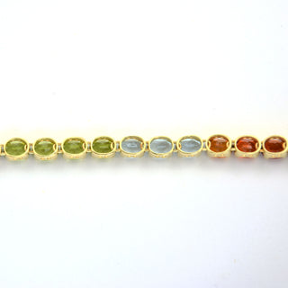 Granatarmband aus 585 Gelbgold mit Amethyst und Peridot, nachhaltiger second hand Schmuck perfekt aufgearbeitet