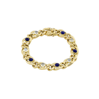 Armband aus 585 Gelbgold mit Lapislazuli und Mondstein, nachhaltiger second-hand Schmuck perfekt aufgearbeitet