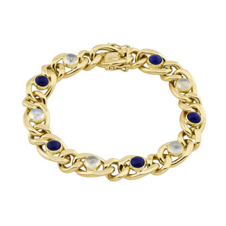 Armband aus 585 Gelbgold mit Lapislazuli und Mondstein, nachhaltiger second-hand Schmuck perfekt aufgearbeitet