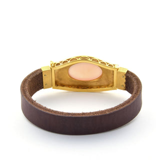 Armband aus Leder und 585 Gelbgold mit Mondstein, nachhaltiger second hand Schmuck perfekt aufgearbeitet