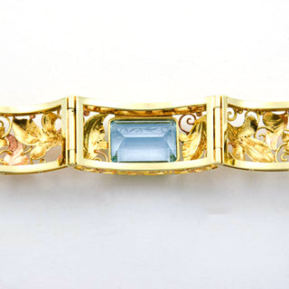 Armband aus 585 Gelb- und Roségold mit Aquamarin, nachhaltiger second hand Schmuck perfekt aufgearbeitet