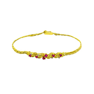 Rubinarmband aus 585 Gelbgold mit Diamant, nachhaltiger second hand Schmuck perfekt aufgearbeitet