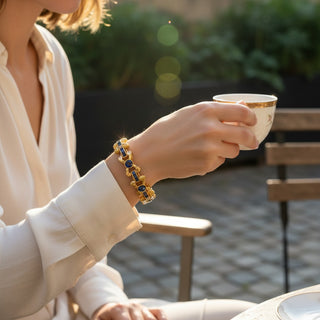 Saphirarmband aus 750 Gelbgold mit Brillant, nachhaltiger second hand Schmuck perfekt aufgearbeitet