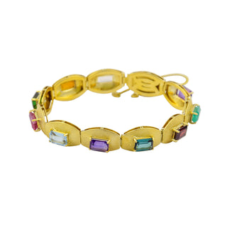Armband aus 750 Gelbgold mit Smaragd, Aquamarin und Citrin, nachhaltiger second hand Schmuck perfekt aufgearbeitet