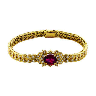 Armband aus 750 Gelbgold mit Turmalin und Brillant, nachhaltiger second hand Schmuck perfekt aufgearbeitet