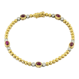 Rubinarmband aus 750 Gelb- und Weißgold mit Brillant, nachhaltiger second hand Schmuck perfekt aufgearbeitet