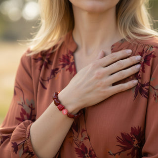 Armband mit Karneol und Koralle, nachhaltiger second-hand Schmuck perfekt aufgearbeitet