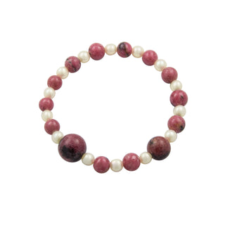 Armband mit Rhodonit und Perlen, nachhaltiger second hand Schmuck perfekt aufgearbeitet