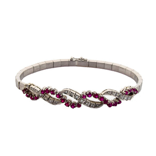 Rubinarmband aus 750 Weißgold mit Diamant, nachhaltiger second hand Schmuck perfekt aufgearbeitet