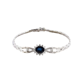 Saphirarmband aus 585 Weißgold mit Brillant, nachhaltiger second-hand Schmuck perfekt aufgearbeitet