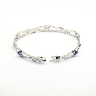 Saphirarmband aus 585 Weißgold mit Diamant, nachhaltiger second hand Schmuck perfekt aufgearbeitet
