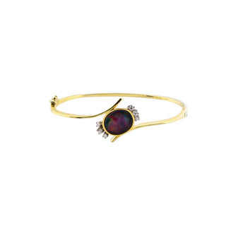 Armreif aus 585 Gelb- und Weißgold mit Opal und Brillant, nachhaltiger second-hand Schmuck perfekt aufgearbeitet