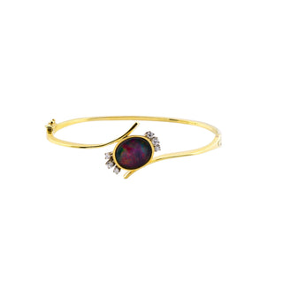Armreif aus 585 Gelb- und Weißgold mit Opal und Brillant, nachhaltiger second-hand Schmuck perfekt aufgearbeitet