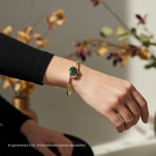 Armreif aus 585 Gelb- und Weißgold mit Opal und Brillant, nachhaltiger second-hand Schmuck perfekt aufgearbeitet