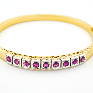 Rubinarmreif aus 585 Gelb- und Weißgold, nachhaltiger second hand Schmuck perfekt aufgearbeitet