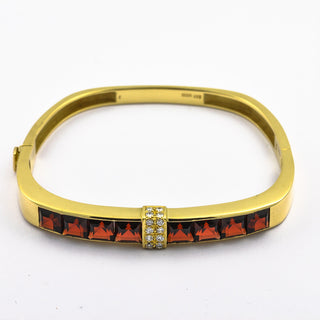 Granatarmreif aus 585 Gelbgold mit Brillant, nachhaltiger second hand Schmuck perfekt aufgearbeitet