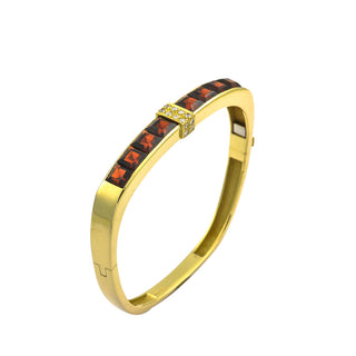 Granatarmreif aus 585 Gelbgold mit Brillant, nachhaltiger second hand Schmuck perfekt aufgearbeitet