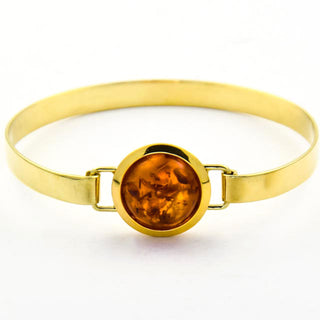 Armspange aus 750 Gelbgold mit Bernstein, nachhaltiger second hand Schmuck perfekt aufgearbeitet