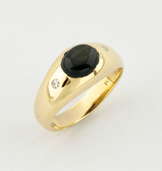 Bandring aus 585 Gelbgold mit Saphir und Diamant, nachhaltiger second hand Schmuck perfekt aufgearbeitet