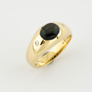 Bandring aus 585 Gelbgold mit Saphir und Diamant, nachhaltiger second hand Schmuck perfekt aufgearbeitet