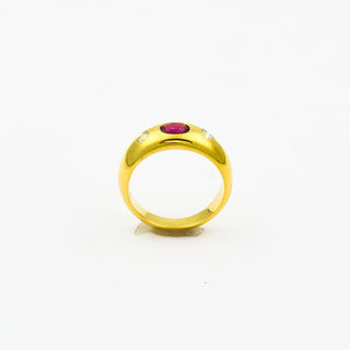 Bandring aus 750 Gelbgold mit Rubin und Brillant, nachhaltiger second hand Schmuck perfekt aufgearbeitet