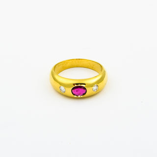 Bandring aus 750 Gelbgold mit Rubin und Brillant, nachhaltiger second hand Schmuck perfekt aufgearbeitet