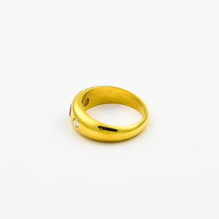 Bandring aus 750 Gelbgold mit Rubin und Brillant, nachhaltiger second hand Schmuck perfekt aufgearbeitet