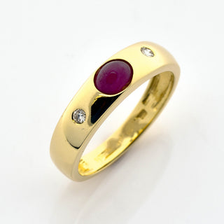 Bandring aus 585 Gelbgold mit Rubin und Brillant, nachhaltiger second hand Schmuck perfekt aufgearbeitet