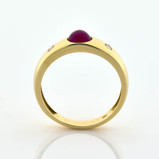 Bandring aus 585 Gelbgold mit Rubin und Brillant, nachhaltiger second hand Schmuck perfekt aufgearbeitet