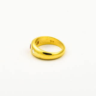 Bandring aus 750 Gelbgold mit Rubin und Brillant, nachhaltiger second hand Schmuck perfekt aufgearbeitet