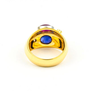 Bandring aus 750 Gelbgold mit Rubin, Saphir und Brillant, nachhaltiger second hand Schmuck perfekt aufgearbeitet