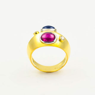 Bandring aus 750 Gelbgold mit Rubin, Saphir und Brillant, nachhaltiger second hand Schmuck perfekt aufgearbeitet