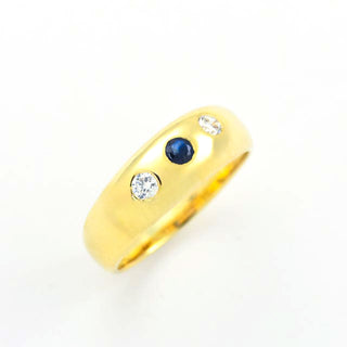Bandring aus 585 Gelbgold mit Saphir und Brillant, nachhaltiger second hand Schmuck perfekt aufgearbeitet