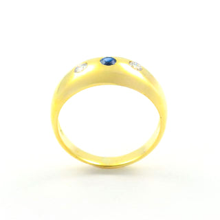 Bandring aus 585 Gelbgold mit Saphir und Brillant, nachhaltiger second hand Schmuck perfekt aufgearbeitet