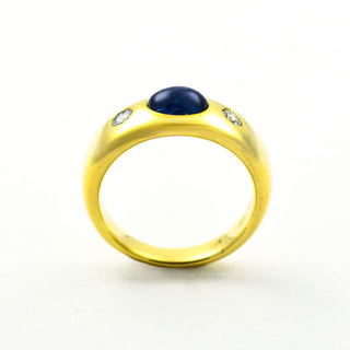 Saphirring aus 585 Gelbgold mit Brillant, nachhaltiger second hand Schmuck perfekt aufgearbeitet