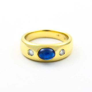 Saphirring aus 585 Gelbgold mit Brillant, nachhaltiger second hand Schmuck perfekt aufgearbeitet