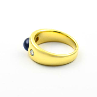 Saphirring aus 585 Gelbgold mit Brillant, nachhaltiger second hand Schmuck perfekt aufgearbeitet