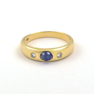 Bandring aus 585 Gelbgold mit Saphir und Brillant, nachhaltiger second hand Schmuck perfekt aufgearbeitet